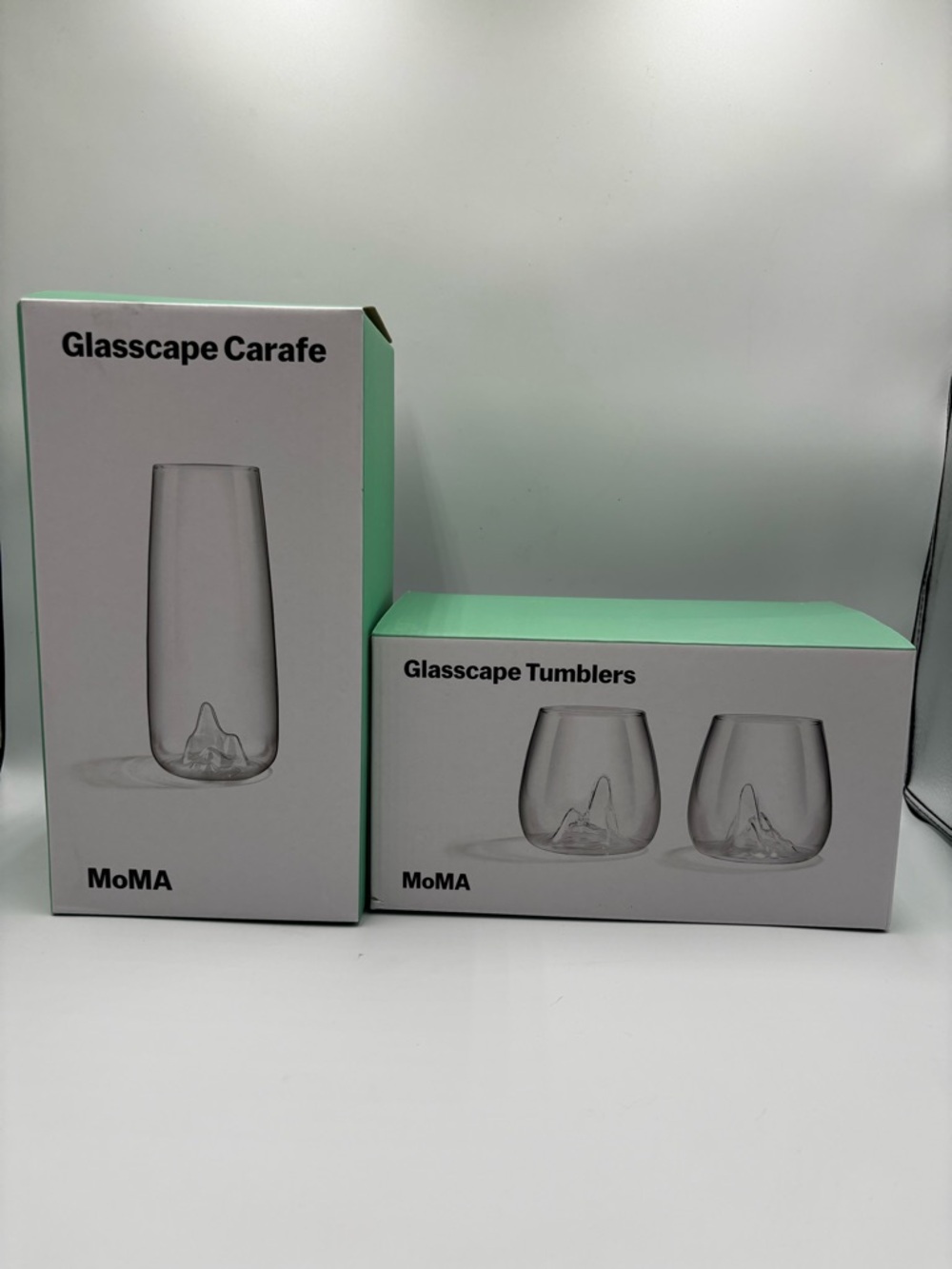 Genuine MOMA Glasscape Carafe & Tumblers Set of Two (2) Design by Aruliden NEW